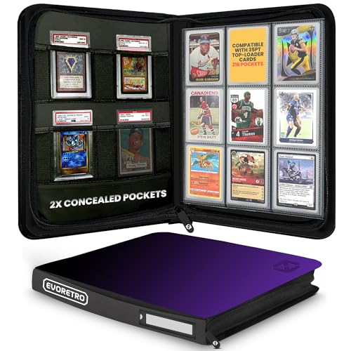 Top Loader Binder for 35pt-55pt Cards – 216 Slot Toploader Binder with 9-Pocket Pages, 4 PSA Slab Holders & Airtag Compartment, Sports Card Holder for Pokemon, MTG, Lorcana, Baseball & More