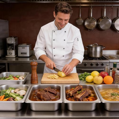 Image of Dyna-Living Hotel Pans with Lids 1 /2 Half Size Food Pans 4 Pack Steam Pans
