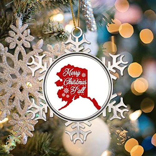 Merry Christmas Y'all Alaska White Snowflake Ornaments America State Map Santa Metal Snowflake Ornament Xmas Tree Decoration Usa America Map Silhouettes Custom Christmas Bauble For Coworkers #TOP3