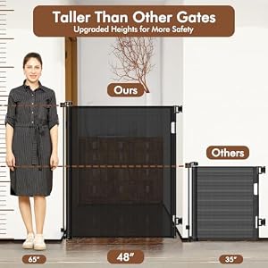48 Inch Extra Tall Pet Gate, Extends to 55" Wide, Extra Tall Retractable Baby Gates for Dogs Extra Tall Dog Gate Indoor Tall Mesh Cat Gate for Doorways - Upgraded Height to Prevent Jumping Over, Black