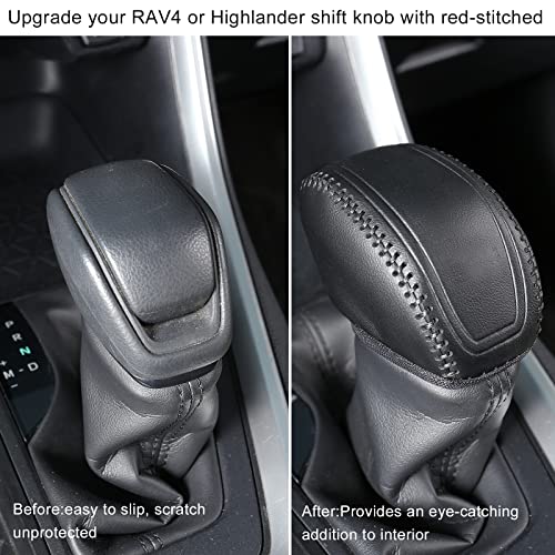 Yakaney For Toyota Rav4 2019-2023 Gear Shift Knob Cover, Genuine Leather Interior Protective Gear Shift Trim For Toyota Highlander 2020-2023- Black Trim #TOP4