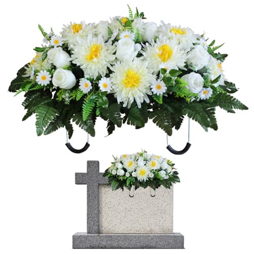 Headstone Flower Saddle Sun-Proof and Water-Resistant Memorial Artificial Cemetery Flowers for Grave Decorations Headstone Flower Saddle, Flowers, Tombstones for Graves image 2