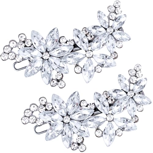 PAGOW Hair Clips 2Pcs Crystal Flower Bridal Hair Accessories Silver Rhinestone Hair Pins Wedding Headpiece for Brides Women Girls