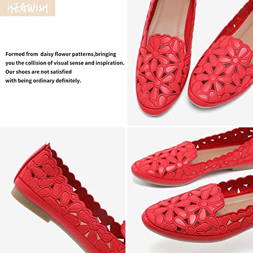 Heawish Women's Floral Ballet Flats For Women Slip On Daisy Flowers Round Toe Dress Shoes(Red, Us7) #TOP2