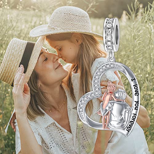Image of PROESS Father Mother Daughter Charm fit Charms Bracelet Sterling Silver Charms for Bracelets Birthday Valentines Day Gifts for Daughter Mother Lover