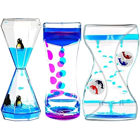 OCTTN Sensory Liquid Motion Bubbler Timers Set for Kids and Adults, 3 Pack Hourglass Different Shapes for Desk Décor Office, Sensory Play Toy Cover