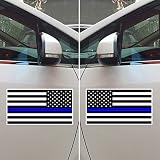 Thin Blue Line American Flag Vinyl Decal Sticker Black White Pair Mirror Image Reversed Reflective Glossy Choose Size (5'' x 2.7' (12.7cm x 6.8cm), Reflective)