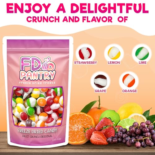 Freeze Dried Candy, Fruit Crunch Original, 4 oz, 2 Pack, Assorted Strawberry, Orange, Lemon, Grape, Lime Flavors, Bag Pouch, Ideal Gift Snack