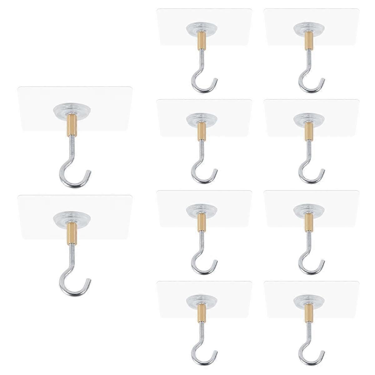 JOYHAPPST Adhesive Ceiling Hooks,10Pack Ceiling Hanger Hooks,Sticky Ceiling Hooks Hold 5kg,Hooks for Hanging Plants,Lanterns