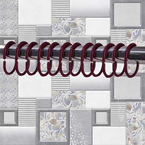 Image of Kookee Shower Curtain Rings, Plastic Rust-Proof, Unbreakable, Slides Easily on Bath Drape Rod, Curtain Liner, 12 C Shape Hooks - (JS160905) Maroon