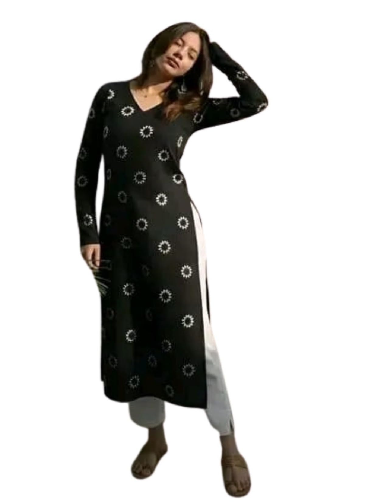 Women's Rayon Printed Straight Kurti | Floral Print V Neck Full Sleeve Ethnic Kurta for Women | Regular Fit Casual Daily Office College Use-picture-40