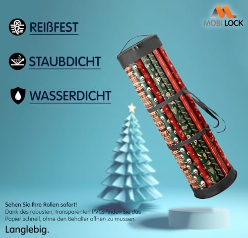 Mobi Lock Aufbewahrungstasche für Geburtstags-Geschenkpapier - Zylindrischer Organizer mit Reißverschluss & verstärkten Griffen - Für 18-25 Rollen - Reißfester Geschenkpapierspender