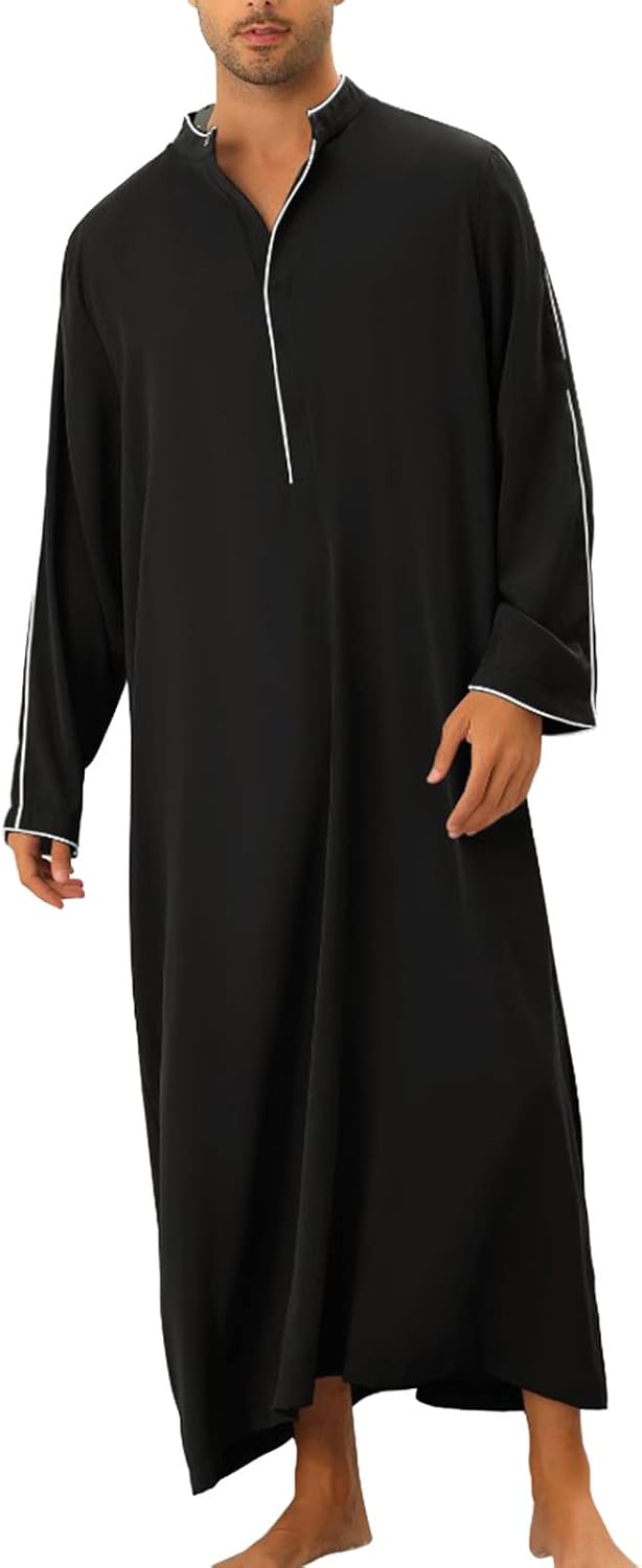 Muslim Men Clothing Mens Kaftan Robe Casual Gown Long Sleeve Thobe