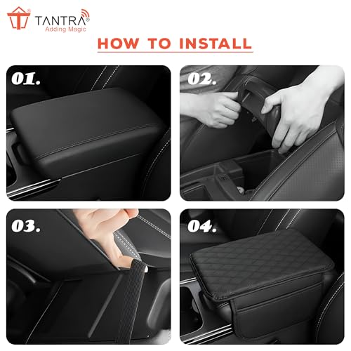 Image of TANTRA Car Armrest Cover Cushion with 2 Storage Bags - Soft, Comfortable, Non-Slip Protector for Vehicle Center Console - Waterproof, Durable, and Stylish (Beige)