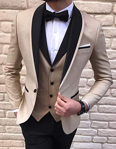 Men's Suit Formal Three Pieces Regular Fit Shawl Lapel Solid Prom Tuxedos Wedding Groomsmen (Blazer+Vest+Pants)2
