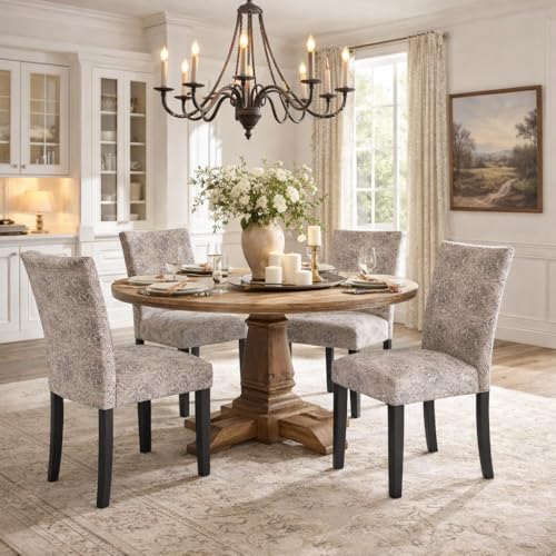 Image of HomePop Classic Parsons Dining Chair -Gray Linen Artistic Floral Print (Set of 2)