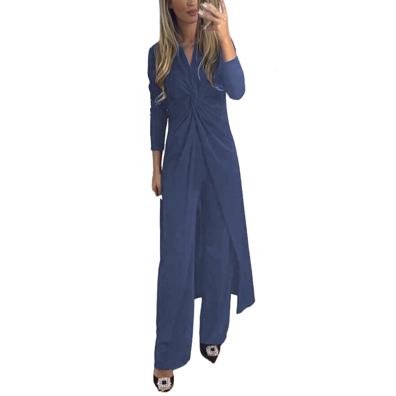 OBiQuzz Moderno conjunto de dos piezas para mujer, conjunto de mujer con cuello en V, pantalones trenzados, conjunto de moda de dos piezas para mujer, conjunto informal de dos piezas, traje de