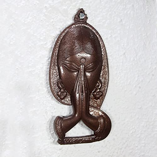 SATYA EXPORTS Brass Metal Welcome Namaste Lady Metal Hanging Religious Metal Wall Decor Showpiece Hanging Entrance Gate size 11 inch (Brown) - Image 3