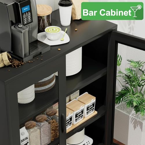 Black Metal Storage Cabinet,Metal Locker Storage Cabinet with 2 Mesh Doors and Adjustable Shelves,Kitchen Pantry Cabinets for Home,Sideboard,Living Room,Office(40" H) - Image 6