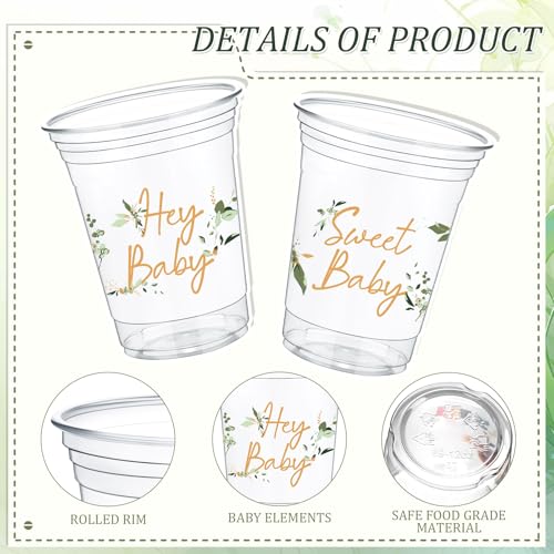 Fuyoooo LIR-FUYOOOO-719 48 Pcs Eucalyptus Baby Shower Cups 16 Oz Baby Shower Plastic Cups Thick Clear Cup Sage Green Baby Shower Party Supplies thumb #2