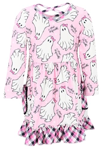 Unique Baby Girls Long Sleeve Ruffled Dresses for Toddlers and Kids 5 Years Halloween Spooky One4