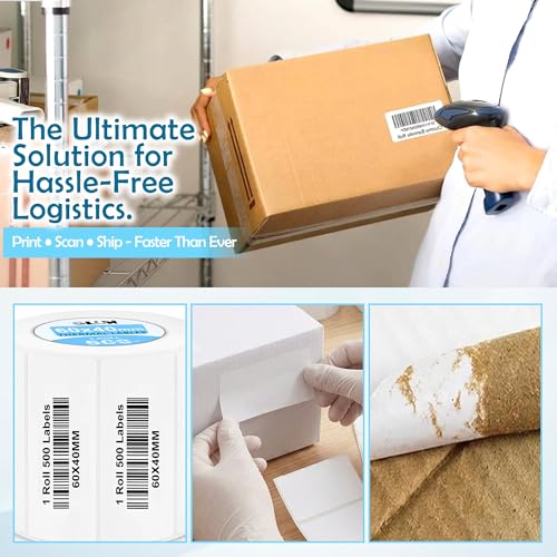 Image of GLUN 60x40mm Size 500 Sticker Smudge-Free Barcode & Price Tag Stickers for Thermal Printers, Paper Sticker for Warehouse, Shops Use
