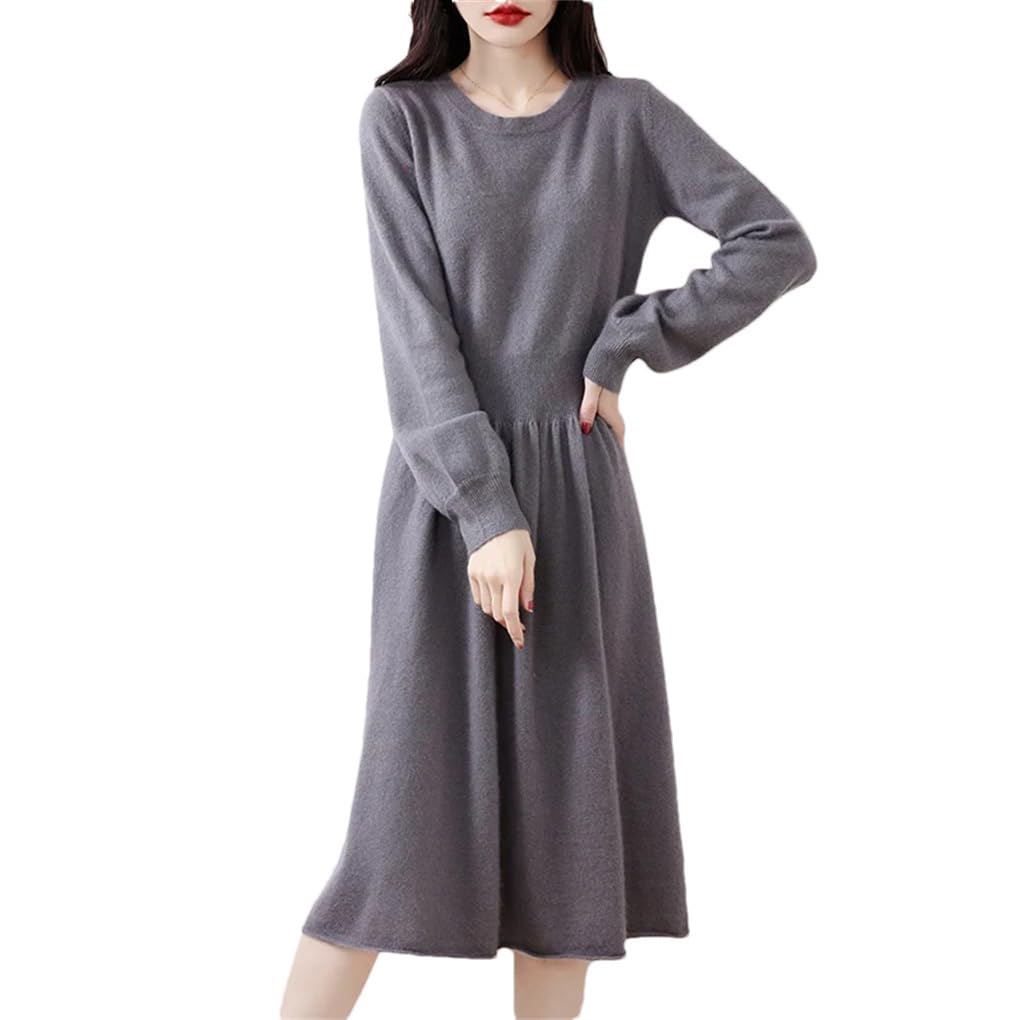 Maglione da donna in lana, per autunno e inverno, girocollo, maniche a lanterna, tunica