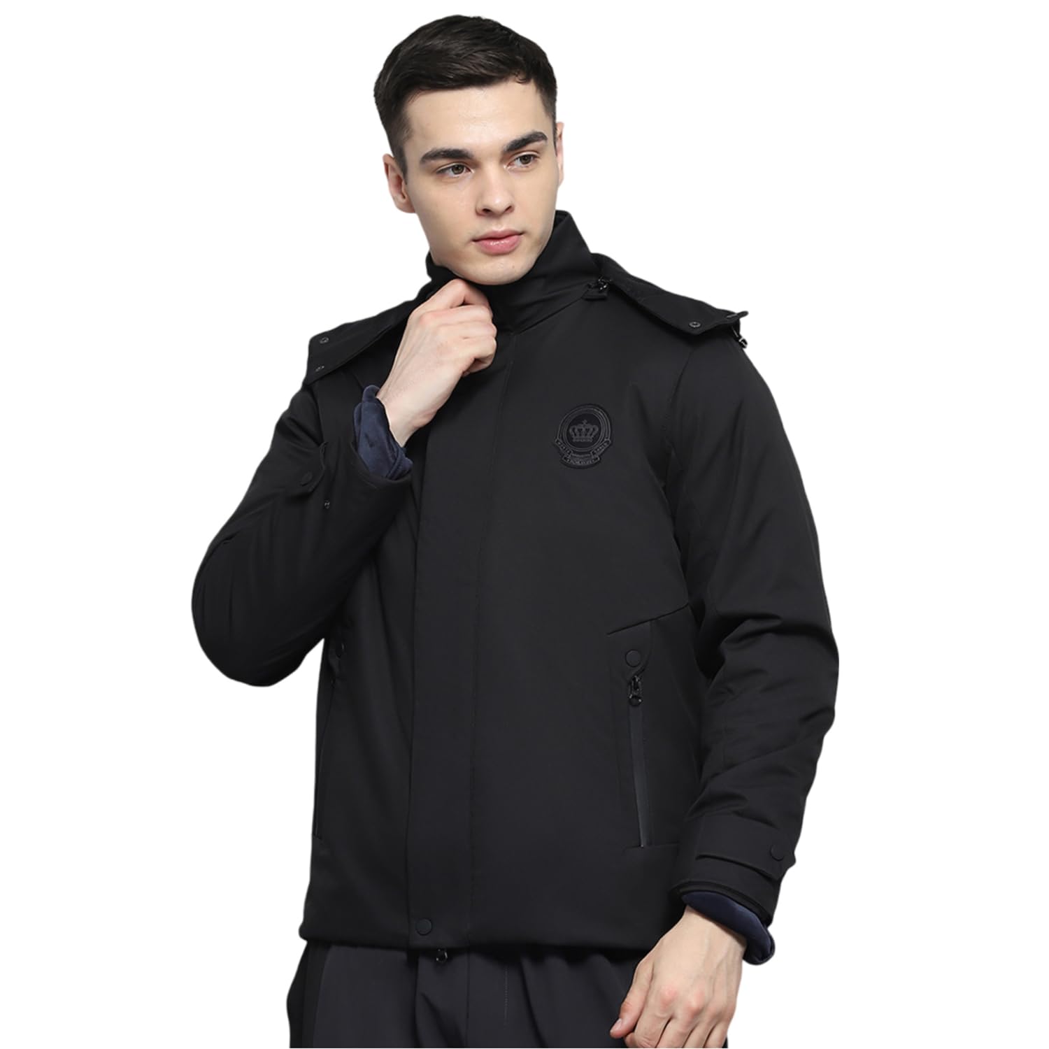 monte carlo Mens Solid Black Detachable Hood Full Sleeve Jacket-picture-27