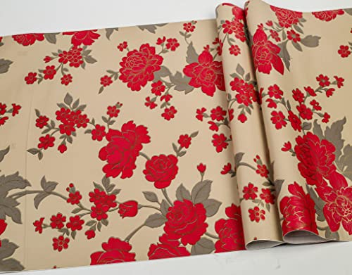 Image of JAAMSO ROYALS Red Flower Wallpaper for Bedroom, Bedroom Wallpaper(100CM x 45CM)