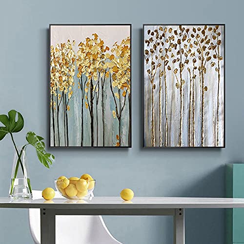 Peinture nordique arbre doré KEBIA | Toile art moderne pour salon de luxe 50x70cm