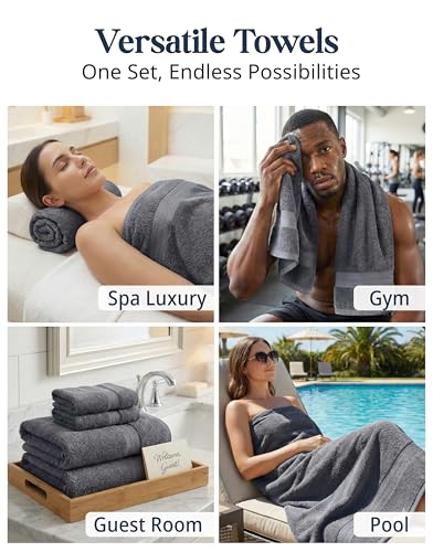 Image of LANE LINEN 24 Piece Bath Towels Set - 100% Cotton Bathroom Towels, Absorbent Towels for Bathroom, 4 Large Bath Towels, 2 Bath Sheets, 6 Hand Towels, 8 Wash Cloths, 4 Fingertip Towels - Cool Grey
