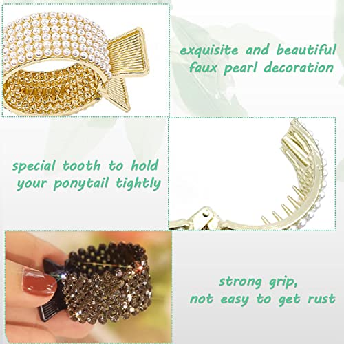 Doromy 3Packs High Ponytail Hair Clips Rhinestone Hair Barrettes Pearl Spring Clip Ponytail Holder Metal Rhinestone Hair Claw Clip Medium Hair Cuff Clips For Women Thick Thin Hair Accessories Birthday Christmas Gifts #TOP2