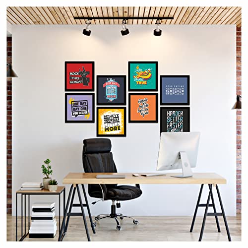 Image of PAPER PLANE DESIGN Motivational Quotes Wall Framed Poster, Office Wall Decor, Inpirational Wall Frames with Quotes.Set of 8 (10 x 10 Inch) (MDF POSTERS)