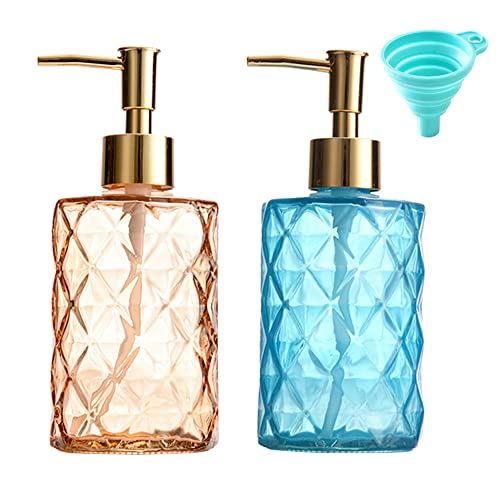 KAYSENSUK Lot de 2 distributeurs de Savon Vintage Distributeur de Savon en Verre, Cuisine Distributeur à Pompe 350ML Distributeur de Gel Douche Distributeur de Savon Salle de Bain Set Distributeur Cover