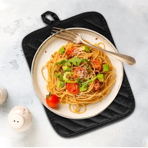 image for R HORSE 6Pcs Pot Holder with Pocket for Kitchen Black Pot Holders Set 