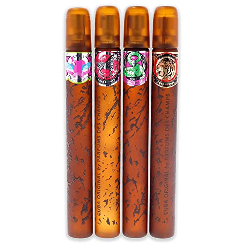 Cuba Original By Parfums Des Champs Jungle Collection 4-Piece Perfume Variety Gift Set - Includes Snake, Tiger, Zebra Heartbreaker - 1.17 Oz Perfume (Edp) Each #TOP1