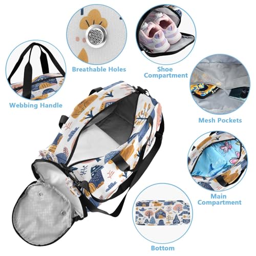 YETTASBIN Sport Travel Duffel Bag for Girls Boys, Woodland Animal Large Waterproof Weekender Overnight Bag, Detachable Shoulder Strap Gym Bag with Shoe Compartment & Wet Pocket4