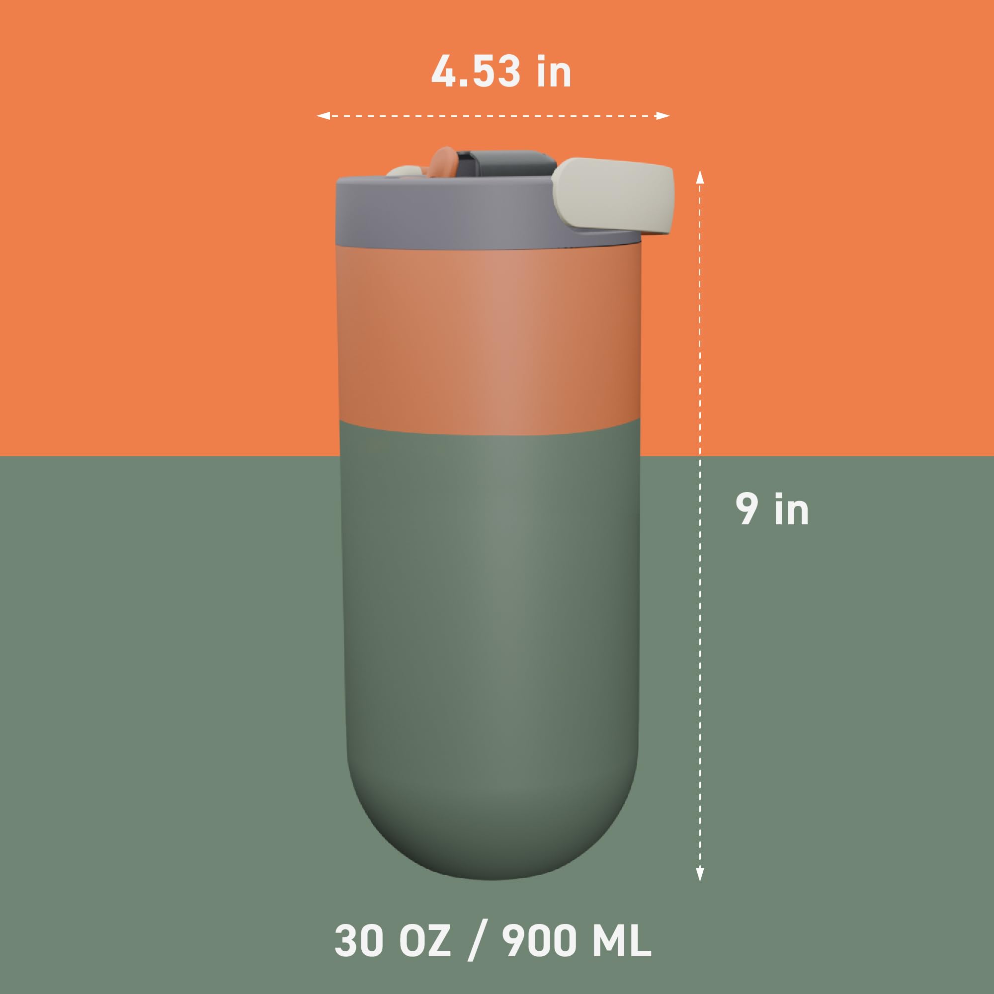 asobu Orbit, borraccia termica da 900 ml, elegante bottiglia termica con coperchio pop-up e maniglia per il trasporto, perfetta per caffè freddo, viaggi e idratazione elegante