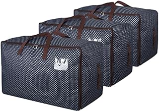 Amazon Brand  Umi 100L Large Clothes Storage Bag with Sturdy Zipper and Reinforced Handle, Collapsible Thick Fabric under bed storage Organizer for Comforters, Blankets, Bedding -3 Pack, Blue