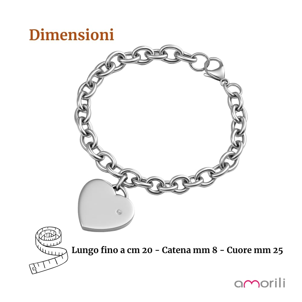 Bracciale Personalizzato Donna con Cuore in Acciaio Inox | Personalizzabile con Incisione | Gioiello Romantico ed Elegante | Idea Regalo per Lei bcc1688