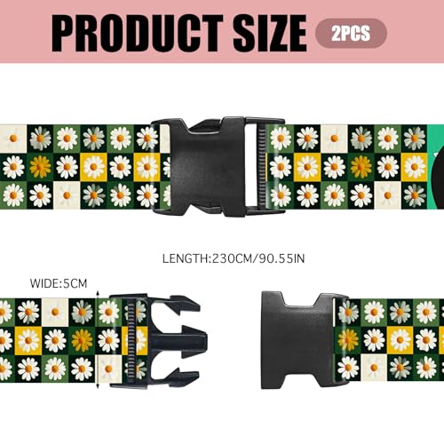 Image of Nuxovilar Luggage Straps Set for Suitcase 1.96x71in Polyester | Cargo Strap Travel Belt Security Buckle Band Airport Hotel Road Trip Travel Accessory (Daisy Checkered)