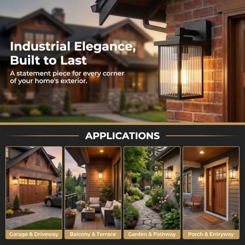hameso Black Wall Mount Porch Lights Modern Outdoor Lighting Fixtures - image 6