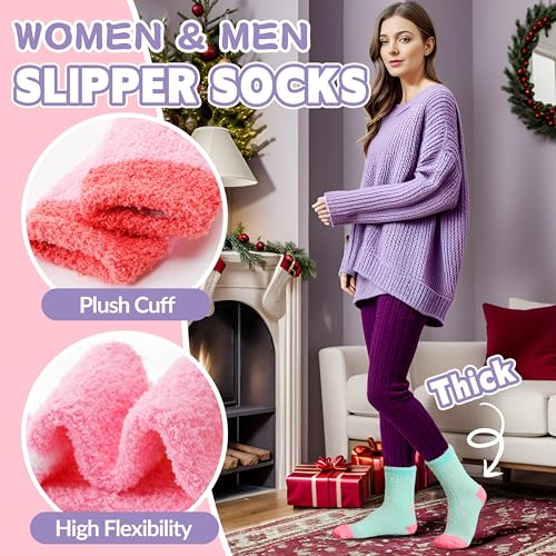 Image of Fuzzy Slipper Socks Thick Fluffy Warm Winter Cozy Plush Soft Sleep Home Socks for Women Men