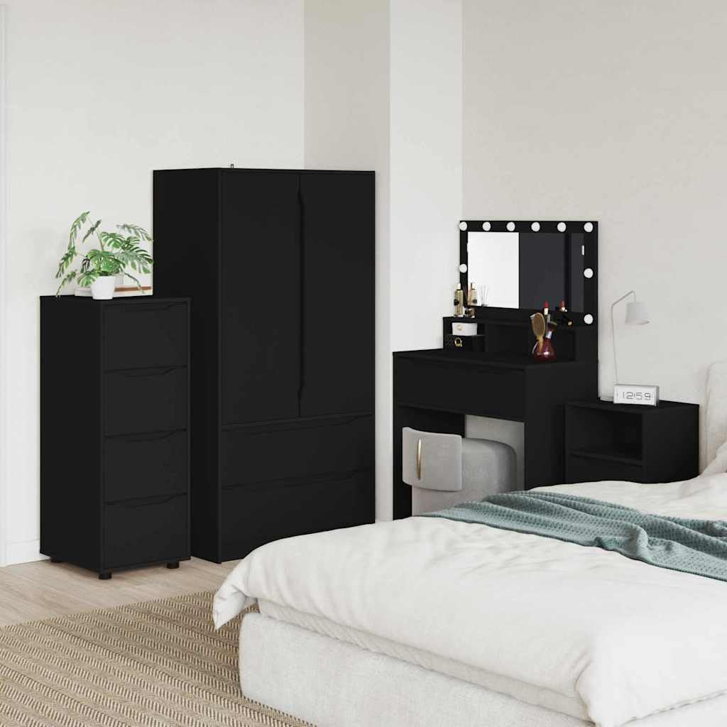 Armario de almacenamiento negro 40 x 48 x 105 cm de material de madera con 4 cajones, guía de rodamiento de bolas, patas ajustables en altura, para casa, oficina, dormitorio, balcón