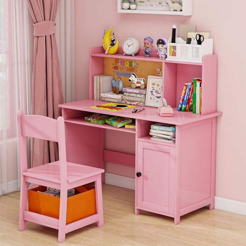 Vavkorkula Kids Desk and Chair Set with Cork Board & Storage Drawer Pink
