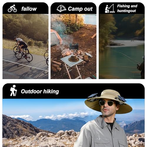 Image of Fishing Hats with Sunglasses, Wide Brim Sun Hat with 2 Solar Fan, USB & Solar Powered Fishing Hats, Solar Fan Hats UPF 50+