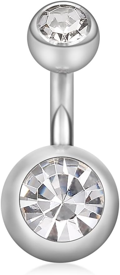 Ruifan 316L Surgical Steel Double Crystal 14G 6mm 1/4 Inches Short Belly Earring Navel Button Ring - Image 2