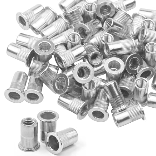 100 Stück Nietmuttern M6, Nietmutter Edelstahl Blindnietmuttern Flachkopf Einnietmuttern Gewinde Rivet Einpressmuttern für Metall und Kunststoffplatten