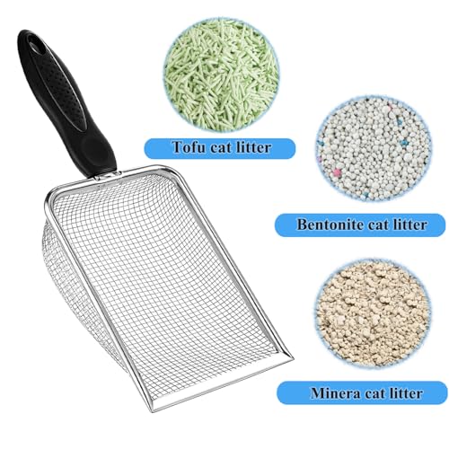 itPlus Cat Litter Scoop, Stainless Steel Cats Sturdy Mesh Scooper Kitty Litter Scoop Long Handle Scooper Shovel Sifter for All Litter Types Metal Cat Scooper for Litter Box
