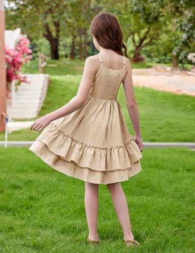 Image of Arshiner Girls Cami Summer Dress Boho Sleeveless Casual Sundress with Pockets for 4-12 Y